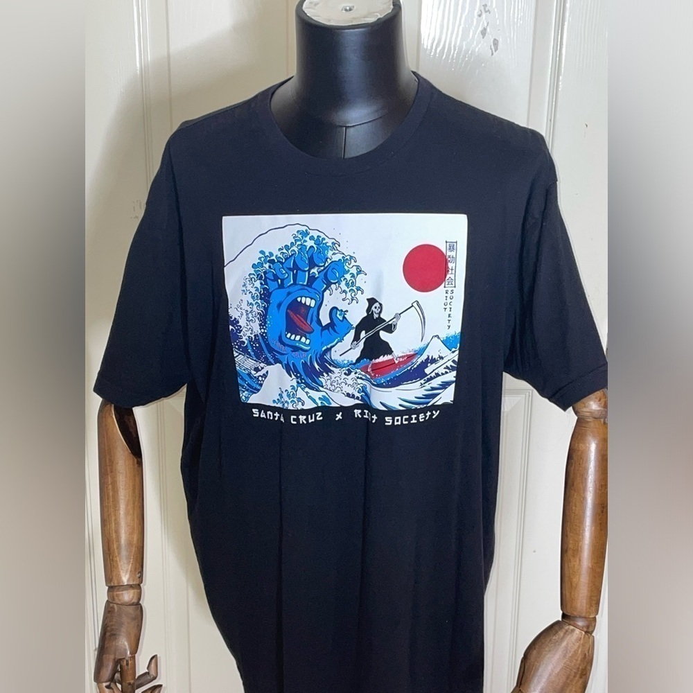 Riot Society X Grim Reaper Japanese Hand Wave Black T-Shirt Men's SZ XXL